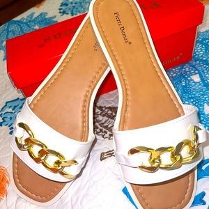 White and Gold Slide On Size 11 Pierre Dumas